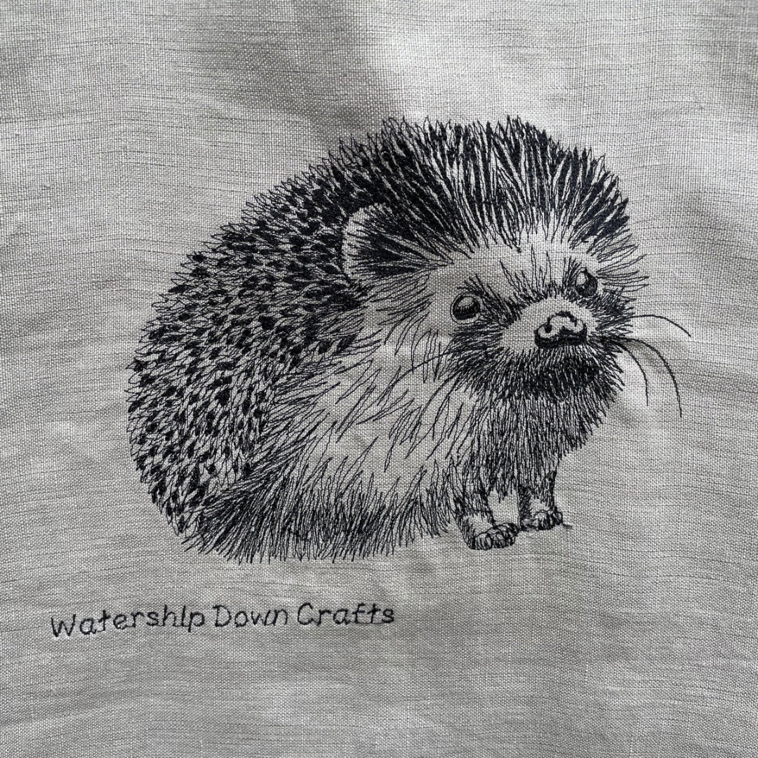 Embroidered Hedgehog on linen tote bag