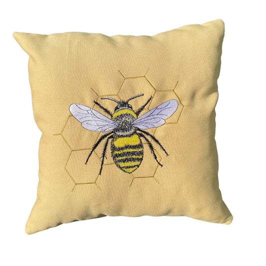 Embroidered Bee Cushion - Handmade