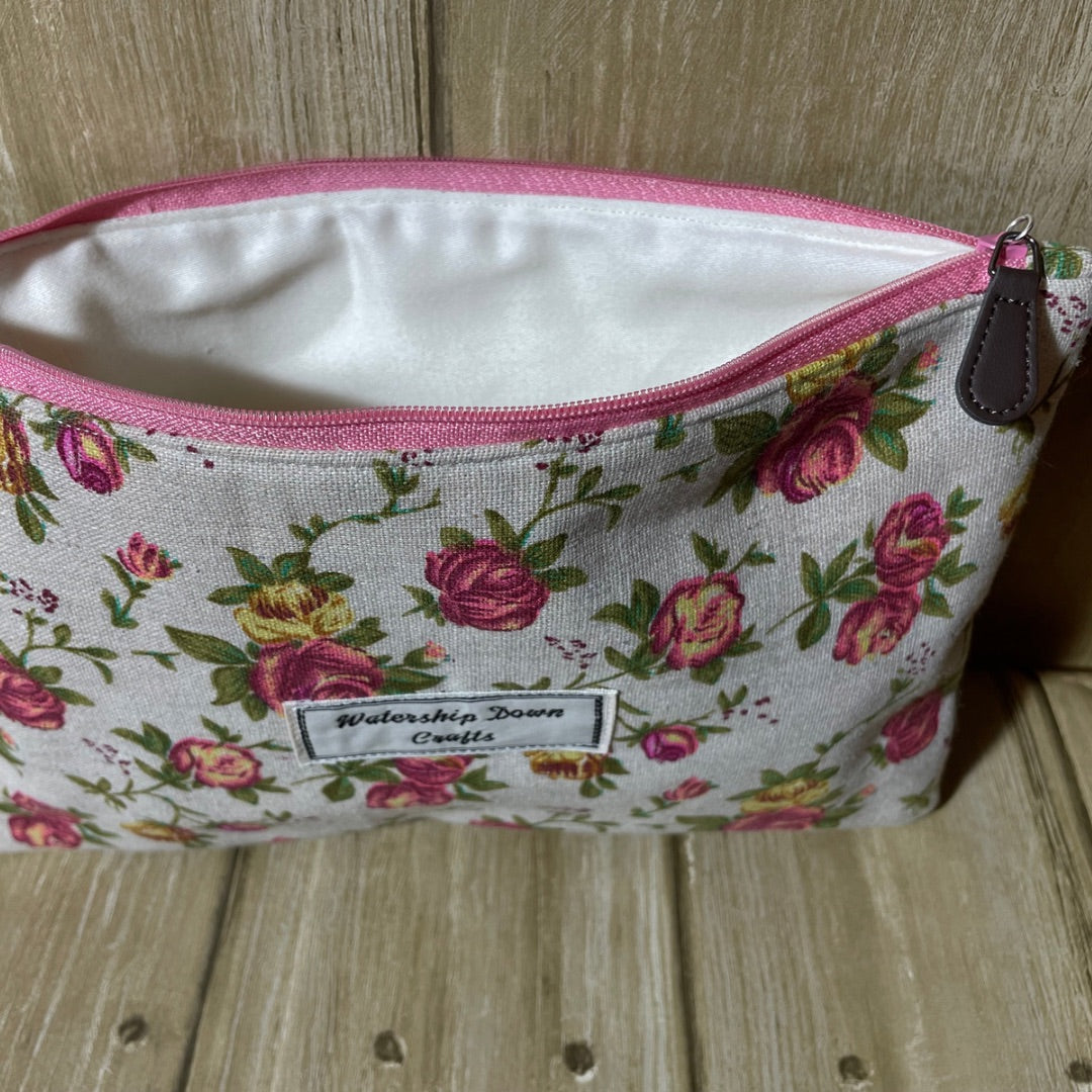 Handmade Large Rose Print Zipper Pouch open