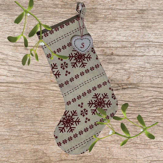 Handmade red snowflake Christmas stocking