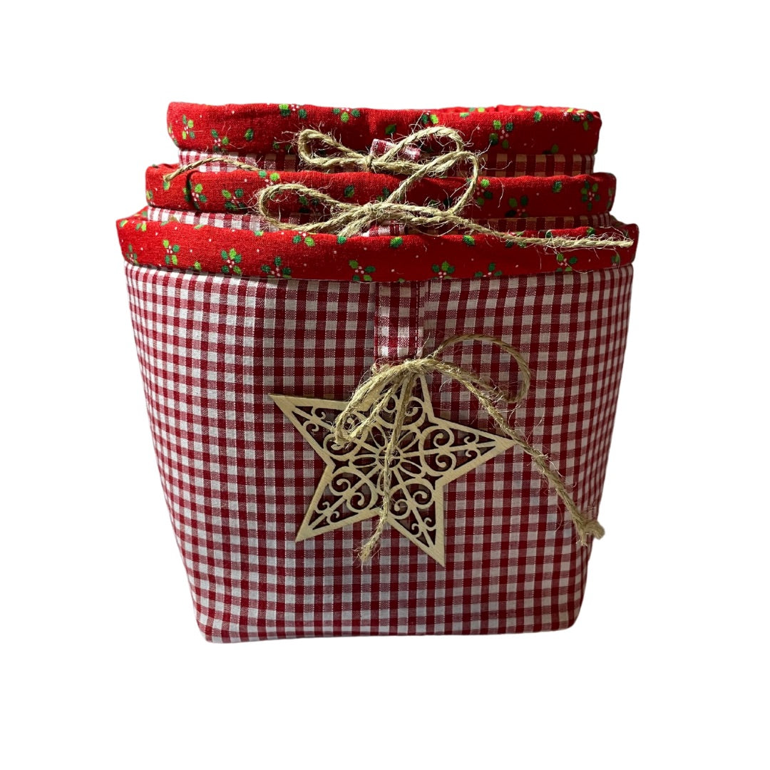 Handmade set of 3 fabric baskets red gingham