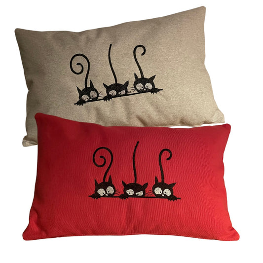 Curious Cats Embroidered Handmade Cushion