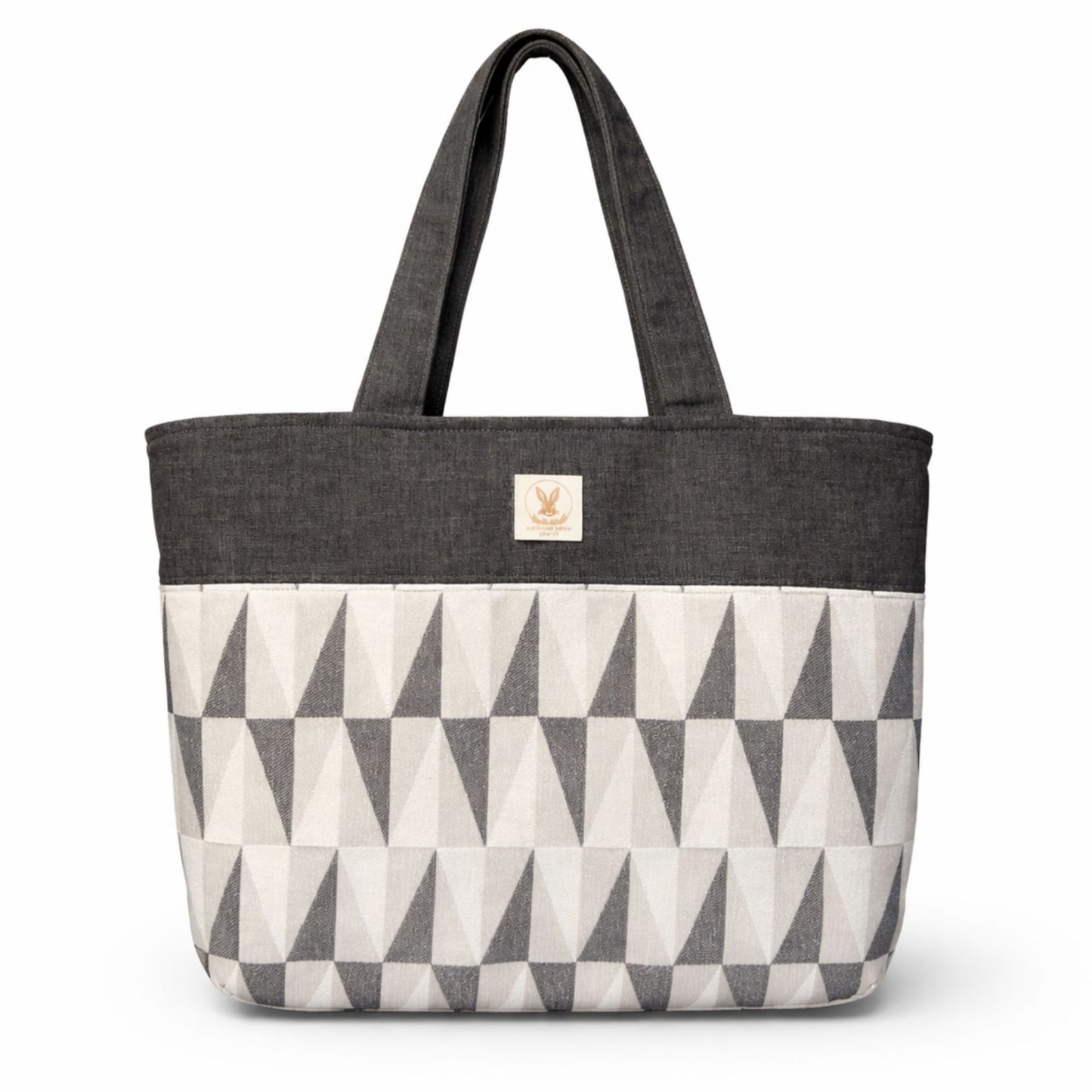 Tote bag with geometric pattern on a white background