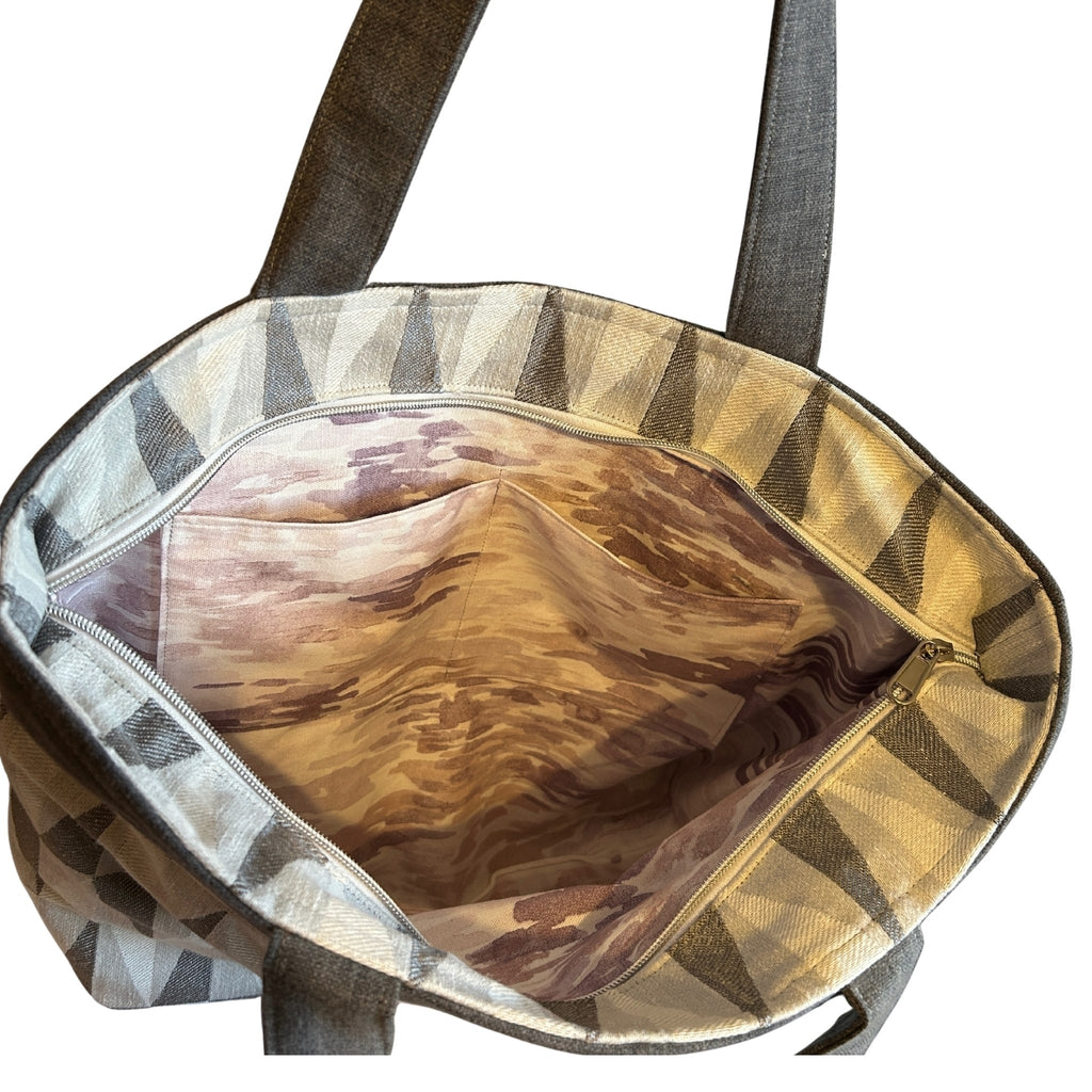 Open bag with wooden interior on a white background
