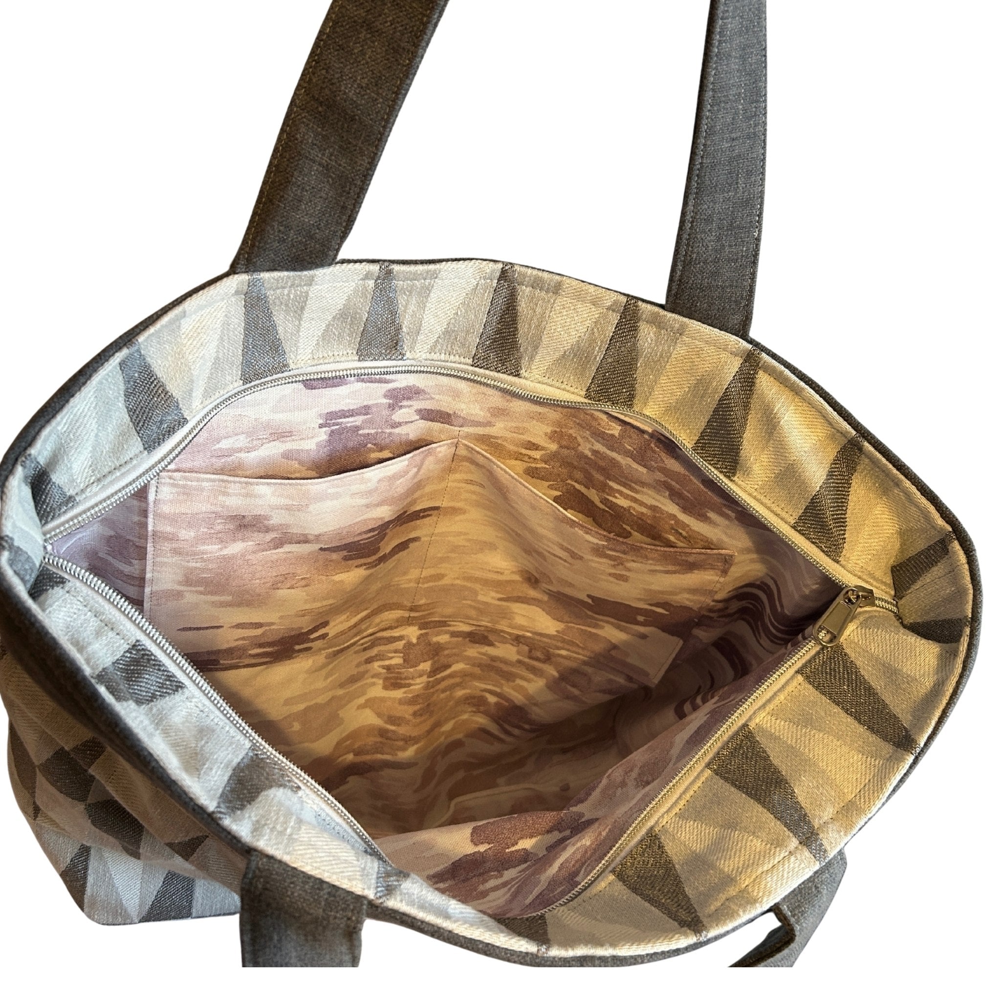 Open bag with wooden interior on a white background