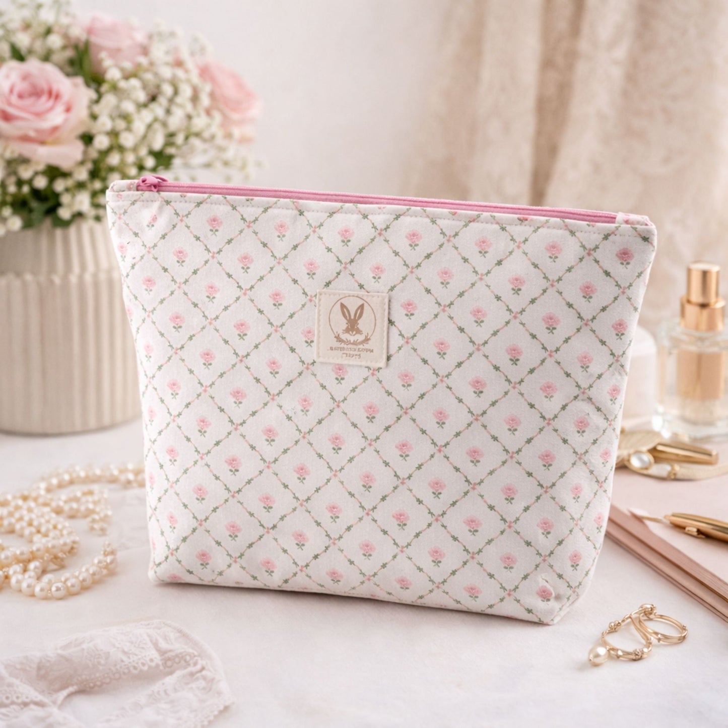 Pink Rose Cotton Pouch