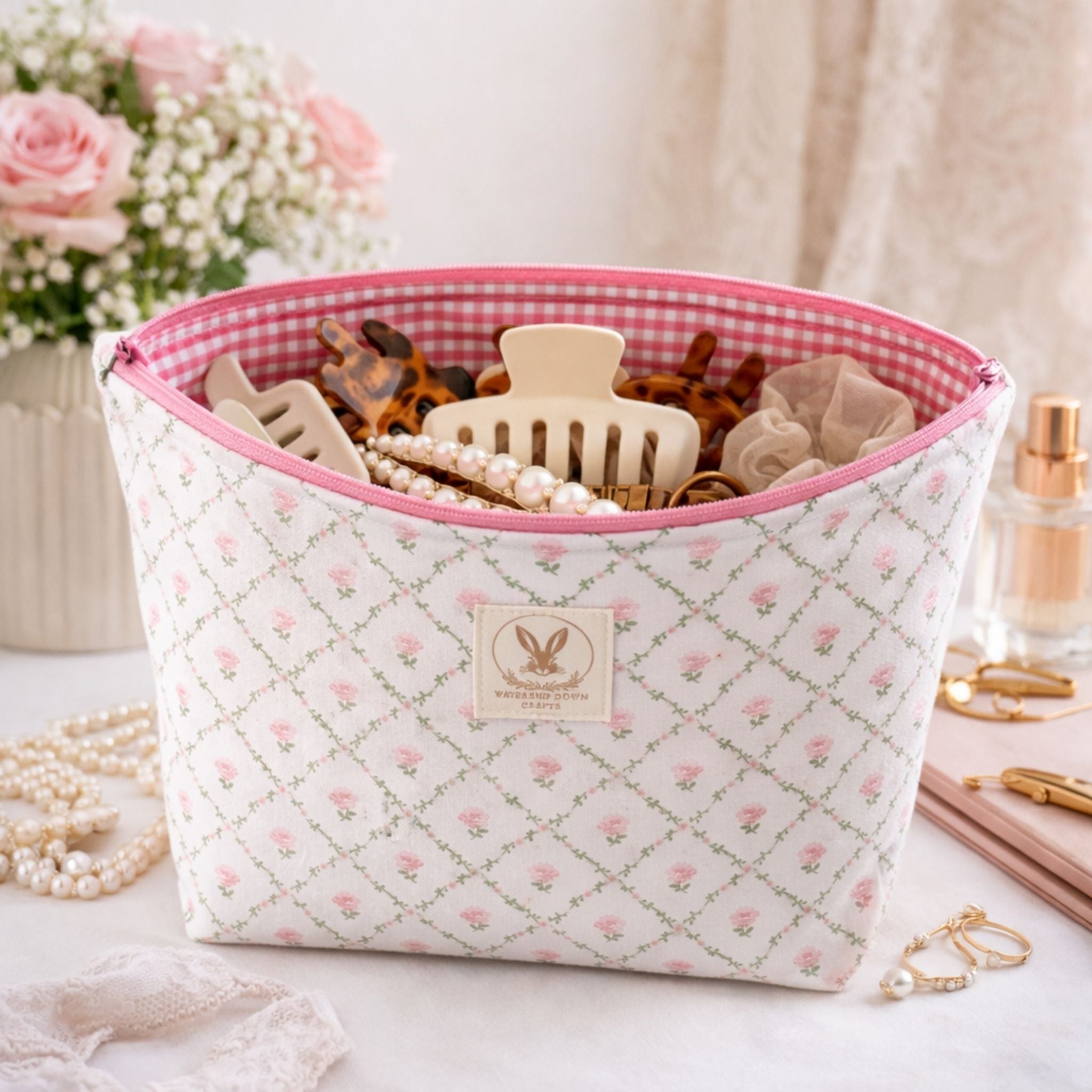 Pink Rose Cotton Pouch