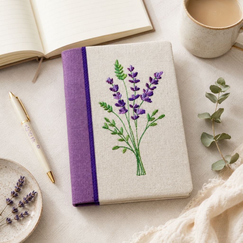 Lavender Embroidered A5 Notebook Cover