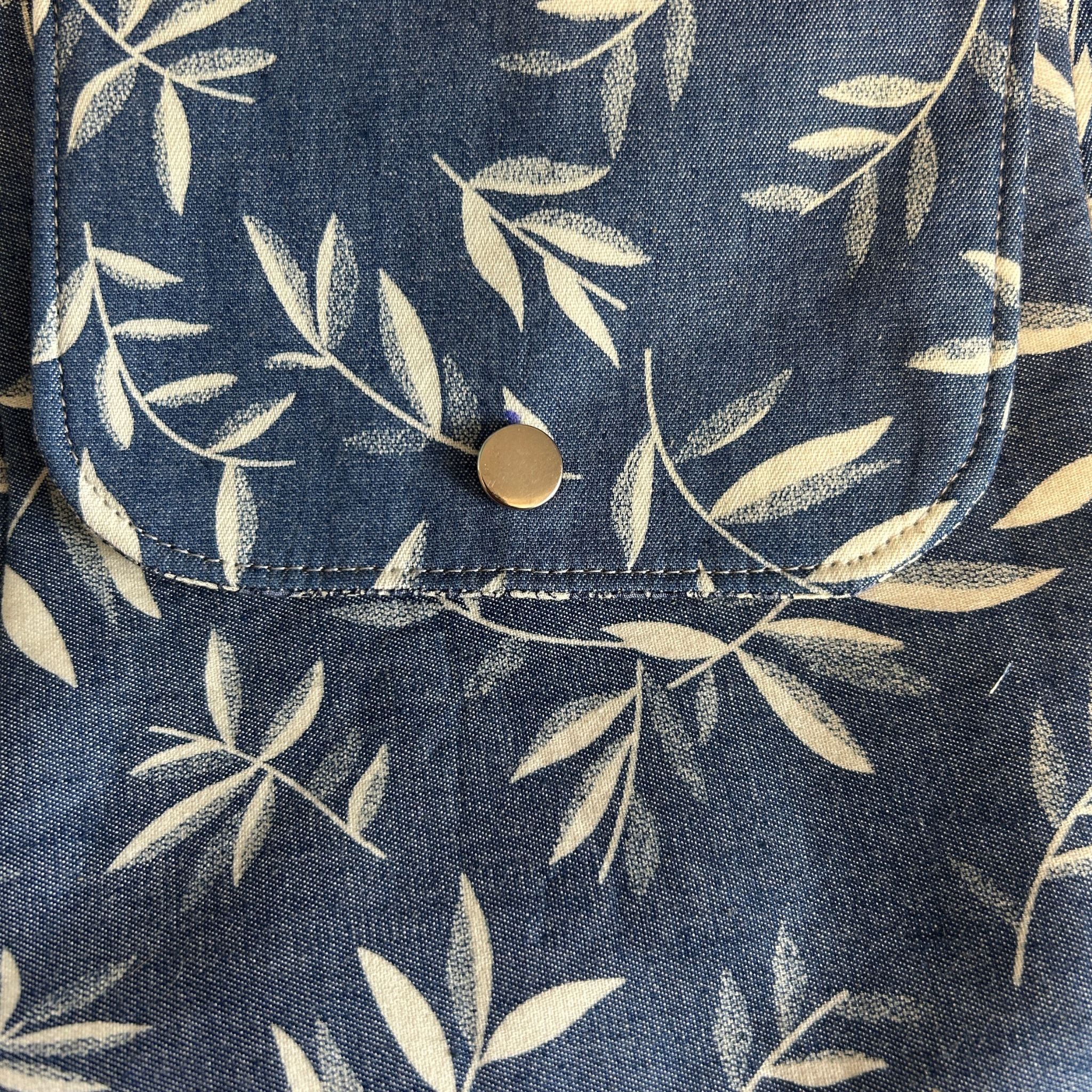 Leaf Print Denim Crossbody Bag