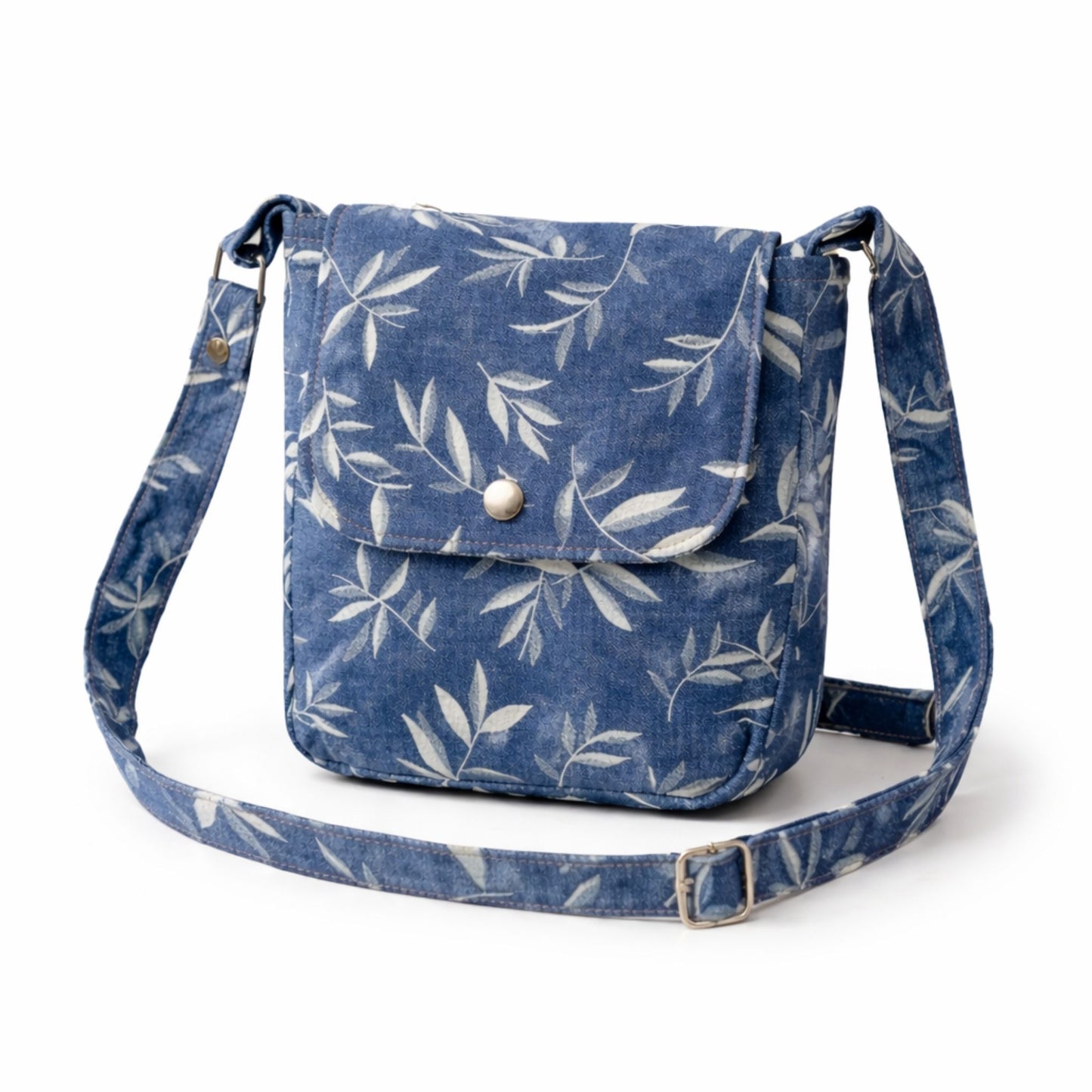 Leaf Print Denim Crossbody Bag