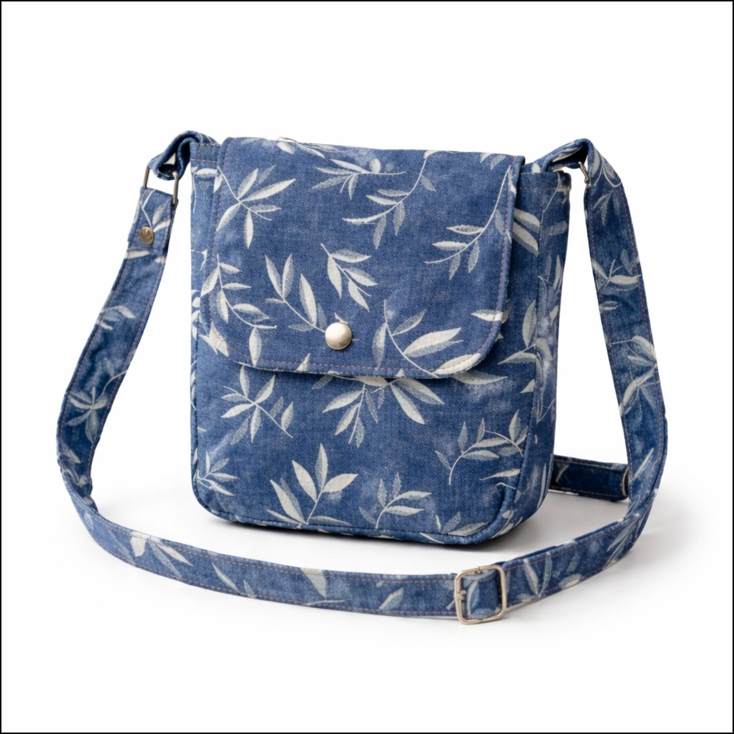 Leaf Print Denim Crossbody Bag