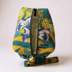 One-of-a-Kind Mustard Floral Cotton Cosmetic & Travel Pouch with Wrist Strap