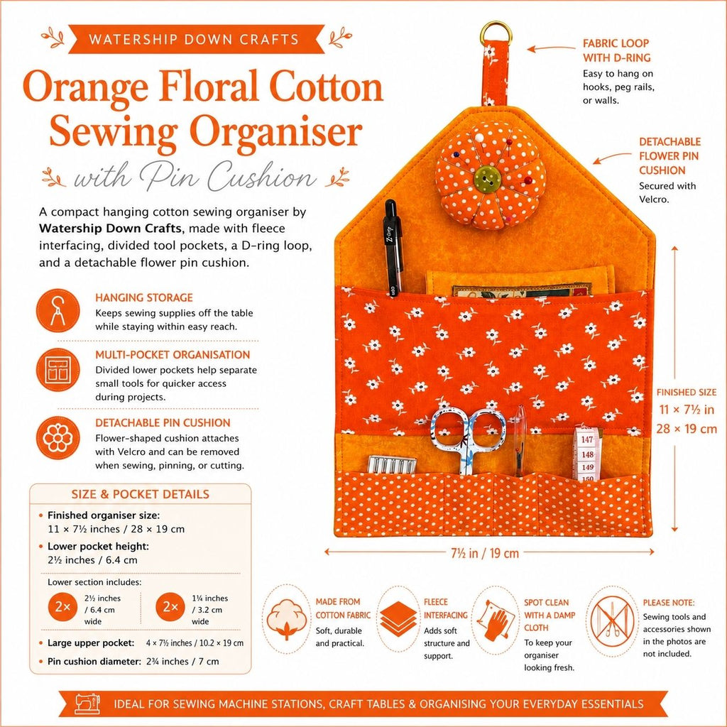 Hanging Sewing Organiser with Detachable Pin Cushion (Multiple Designs)