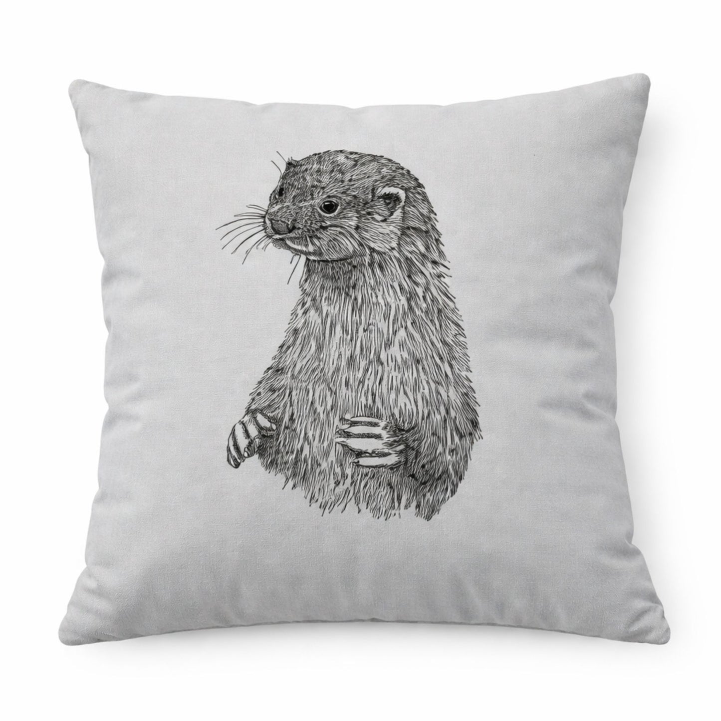 Handmade Otter Sketch Embroidered Cushion: A Blend of Art and Comfort