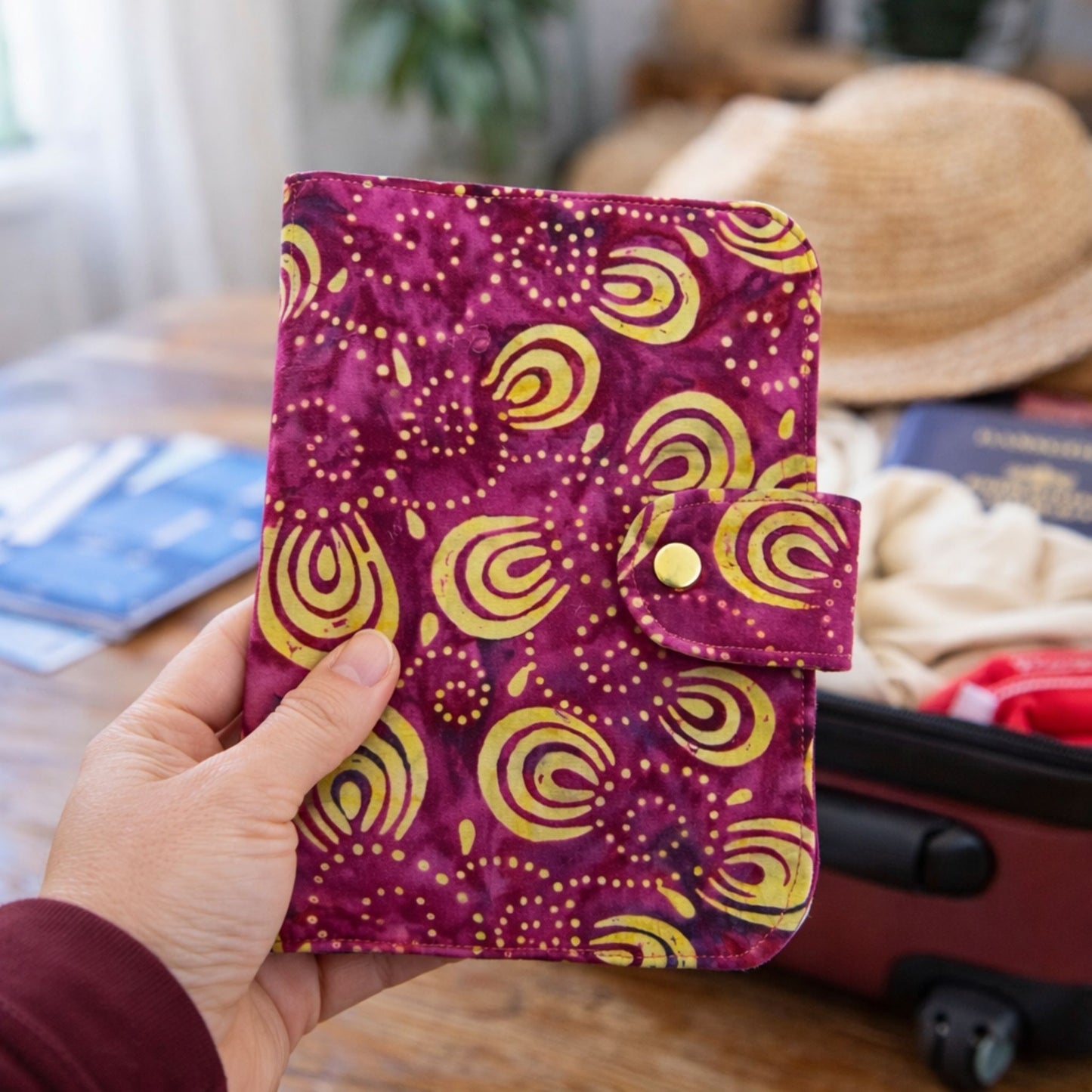 Family Passport Holder Travel Wallet | Multi-Passport & Document Organiser – Pink Batik Swirl