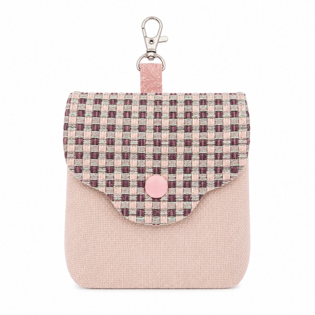 Small pouch with checkered top and Pink bottom on a white background