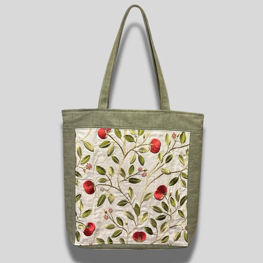 Handmade Tote Bag with Zip Closure & Pockets – One-of-a-Kind Embroidered Design