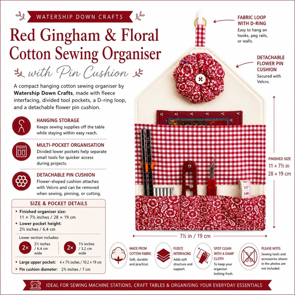 Hanging Sewing Organiser with Detachable Pin Cushion (Multiple Designs)