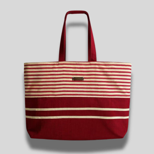 Tote Bag with Zip-Top Closure – Nautical Stripe Shoulder Bag with Pockets