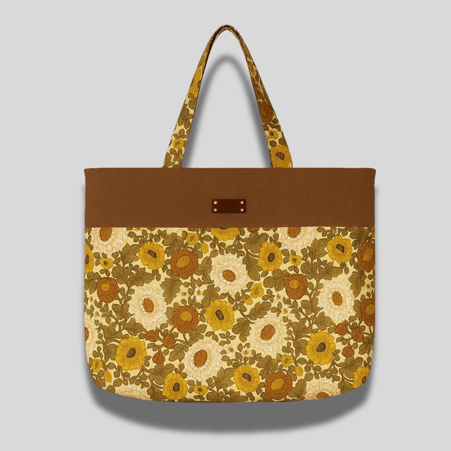 Tote Bag with Zip Top – Retro Floral Shoulder Bag Made from Repurposed Fabrics