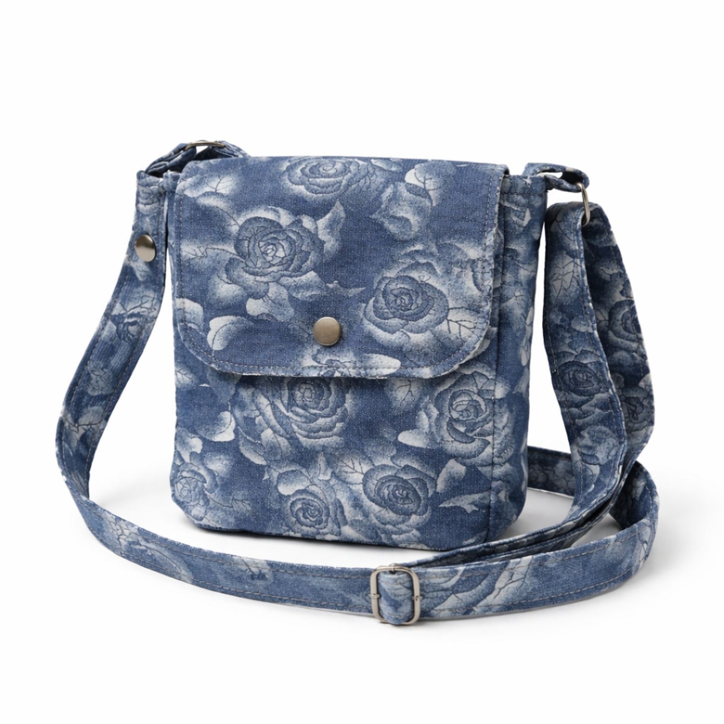 Rose Print Denim Crossbody Bag