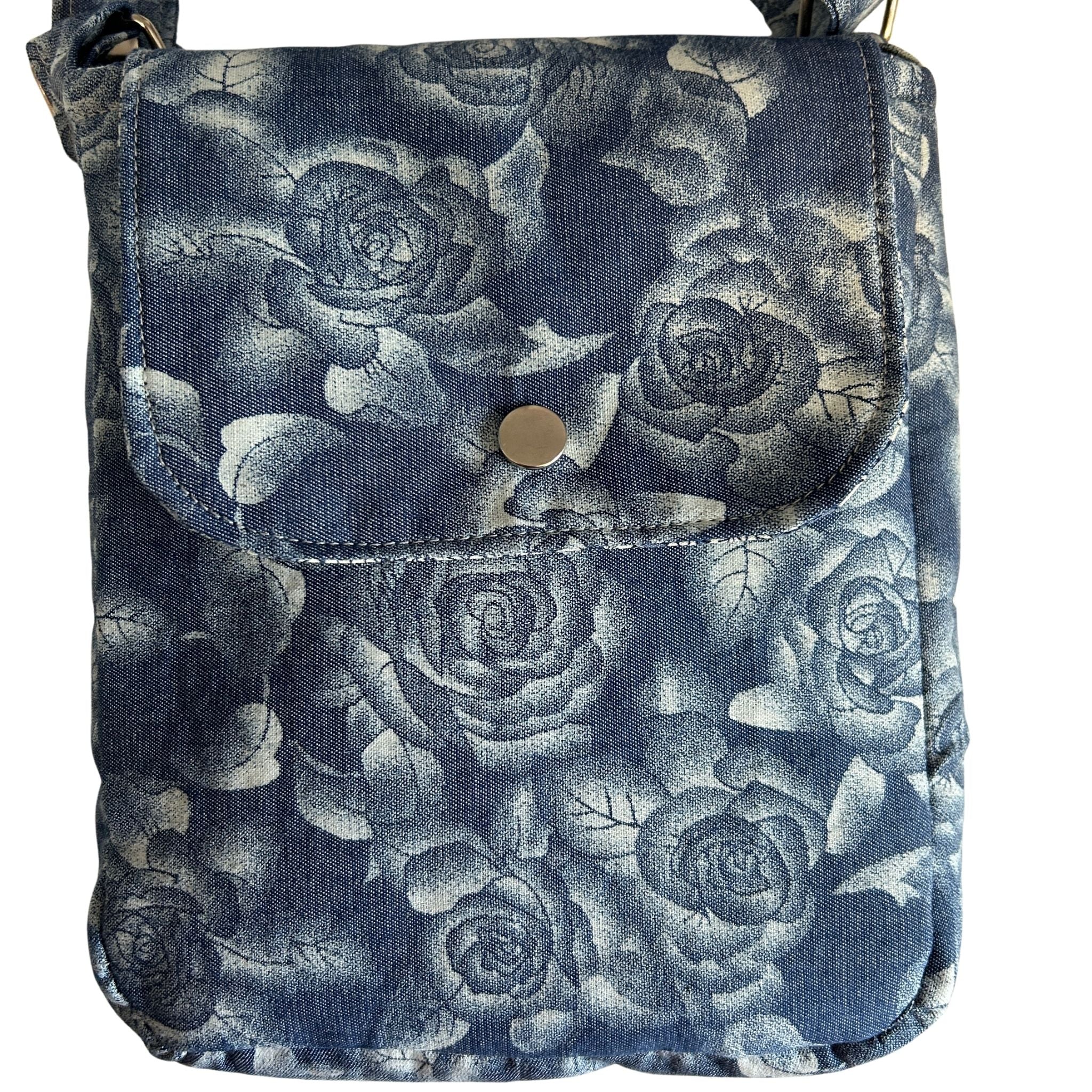 Rose Print Denim Crossbody Bag