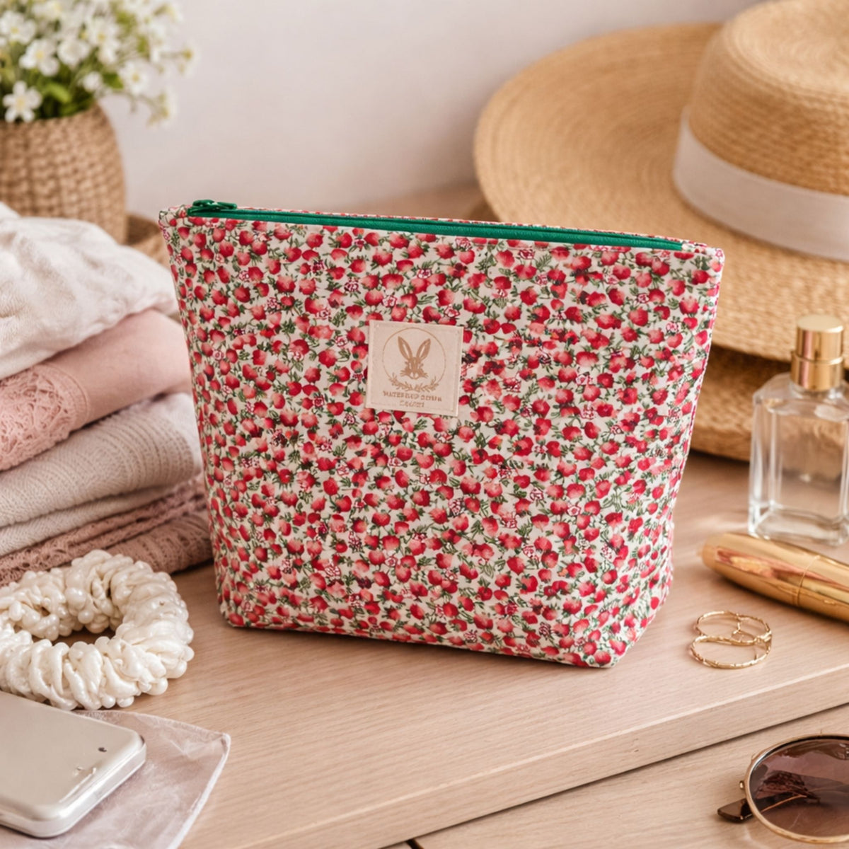 Strawberry Print Organiser Pouch