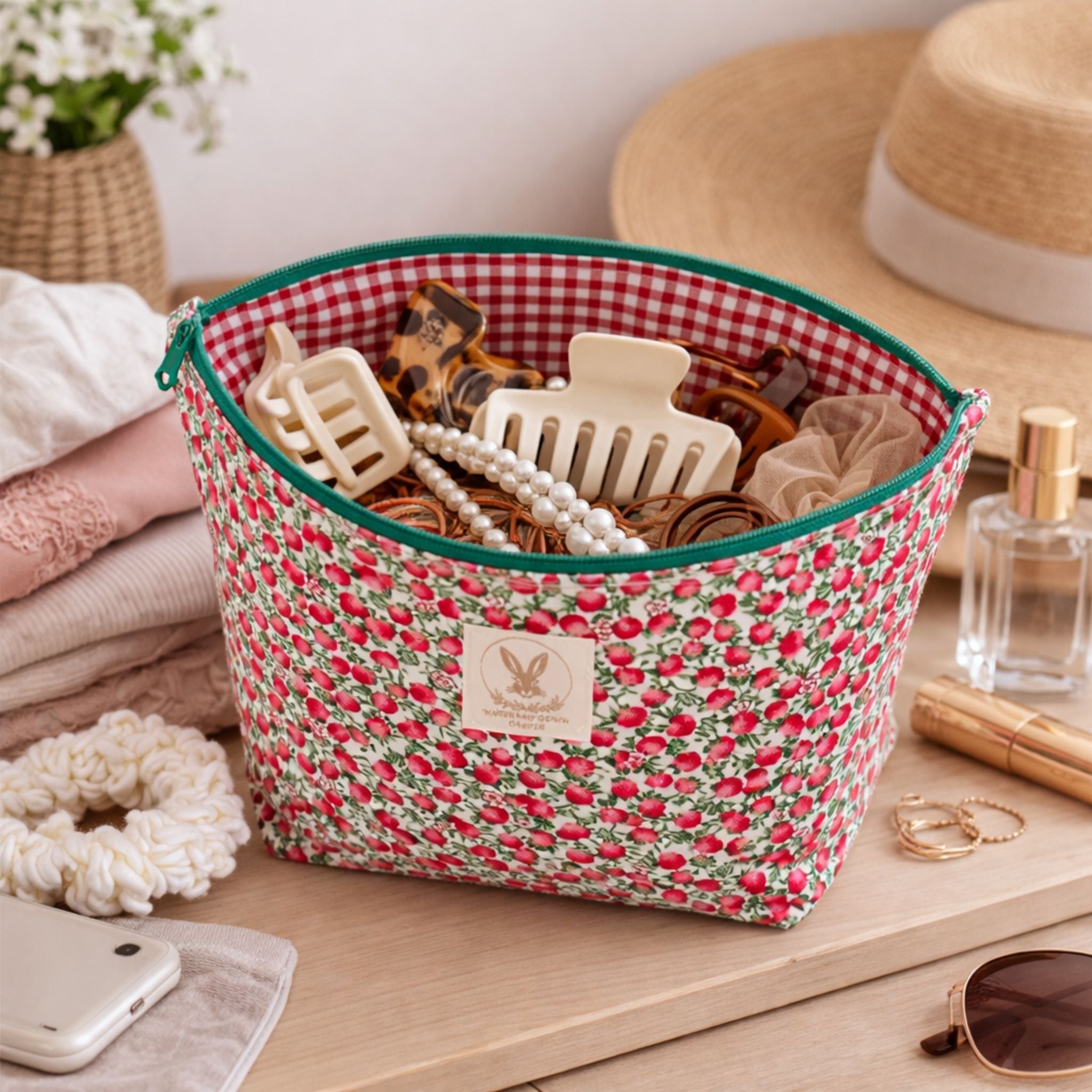 Strawberry Print Organiser Pouch