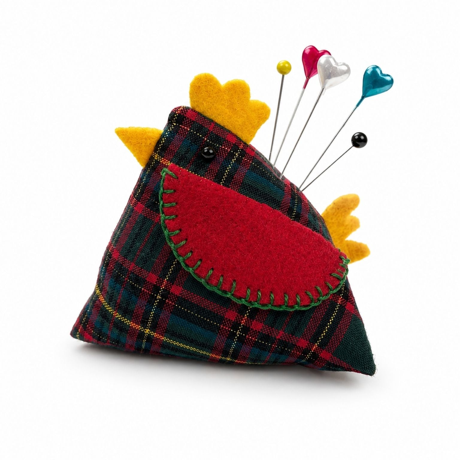 Tartan Chicken Pincushion on a white background