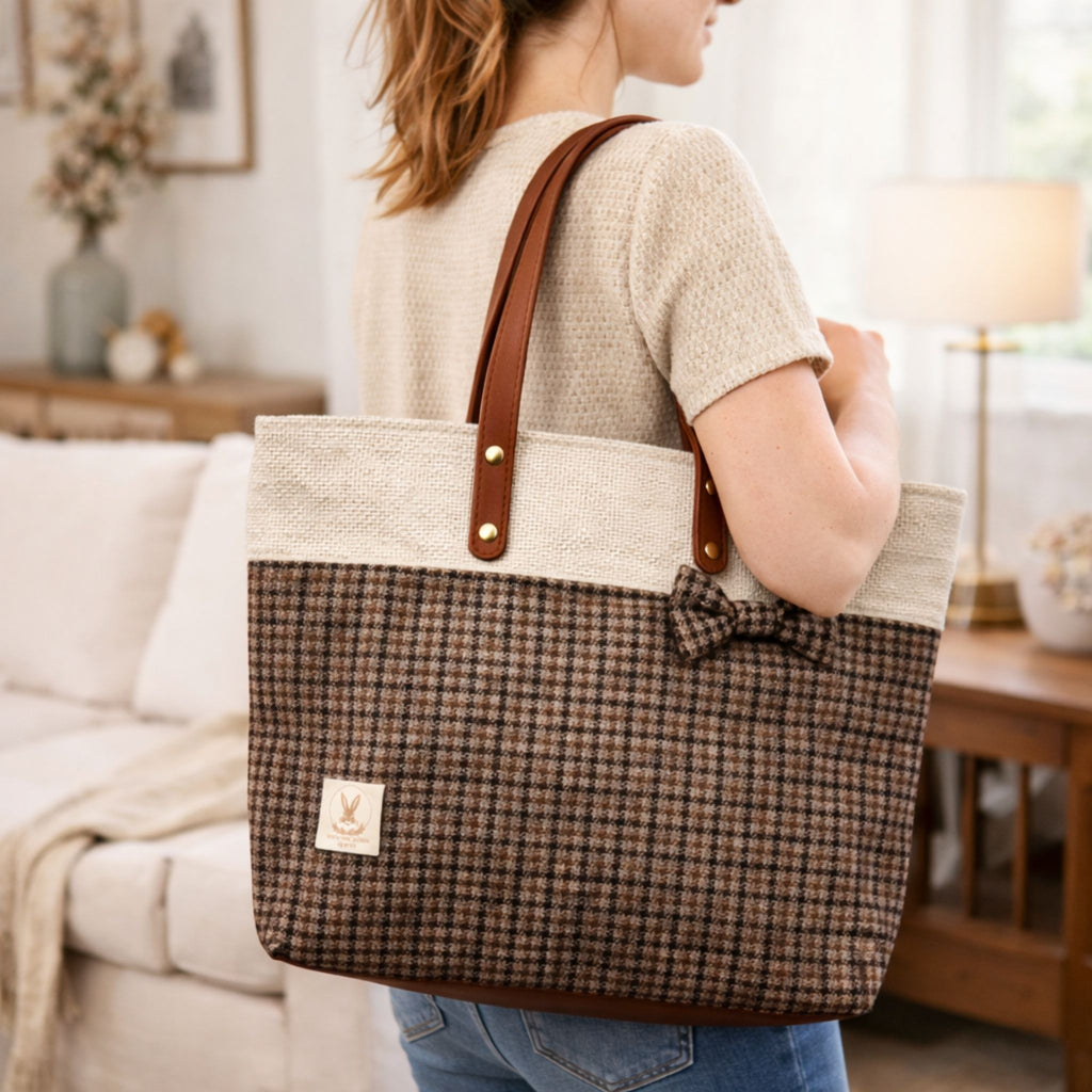 Limited-Edition Tweed Tote Bag | Leather Handles & Zip Closure