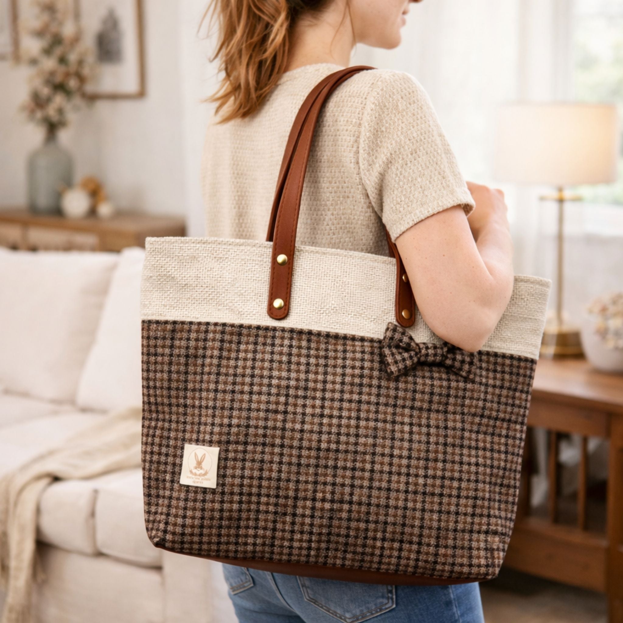 Limited-Edition Tweed Tote Bag | Leather Handles & Zip Closure