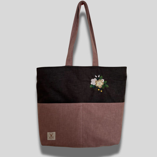 Embroidered Tote Bag – One-of-a-Kind Floral Design Shoulder Bag