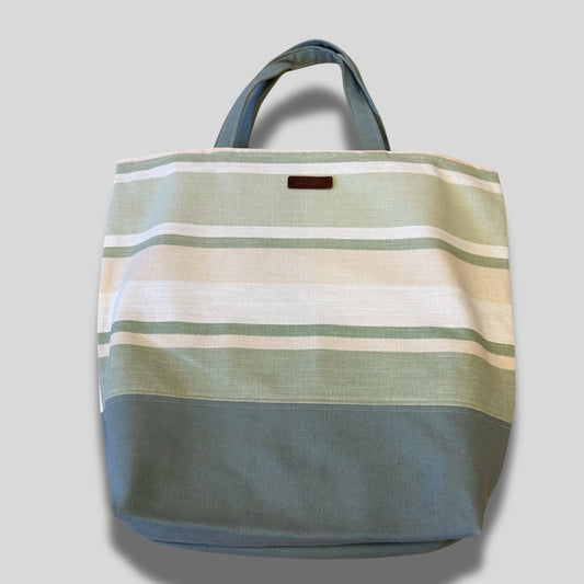 Large Muted Green Striped Tote Bag – Durable Cotton with Long Straps