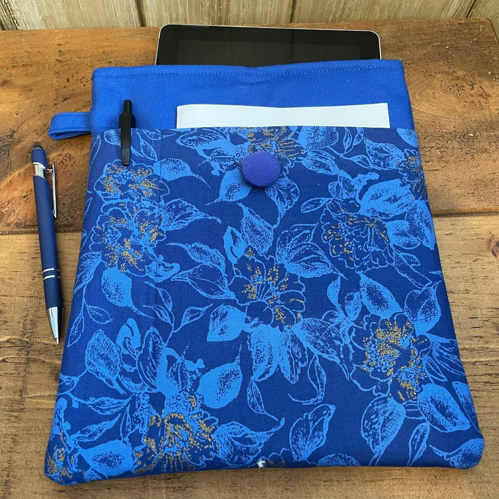 Tablet Sleeve with Royal blue and gold front pocket