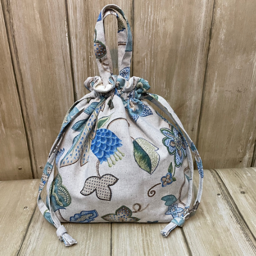 Handmade Crewel Drawstring Tote Bag