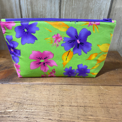 Handmade Zipper Pouch - Blue Flower - Cosmetics