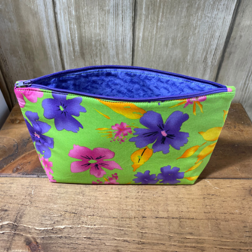 Handmade Zipper Pouch - Blue Flower - Cosmetics