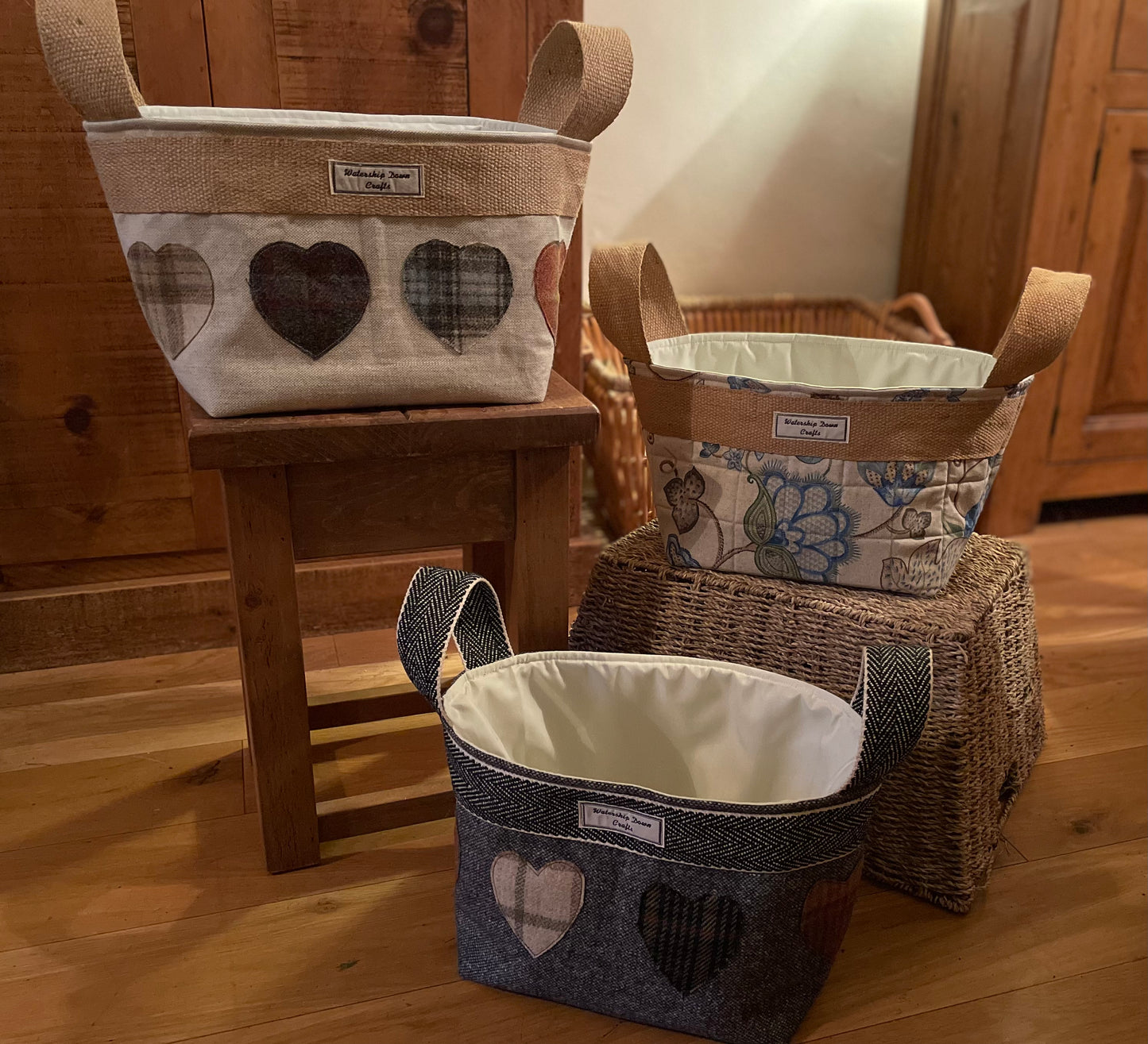 collection of fabric storage baskets