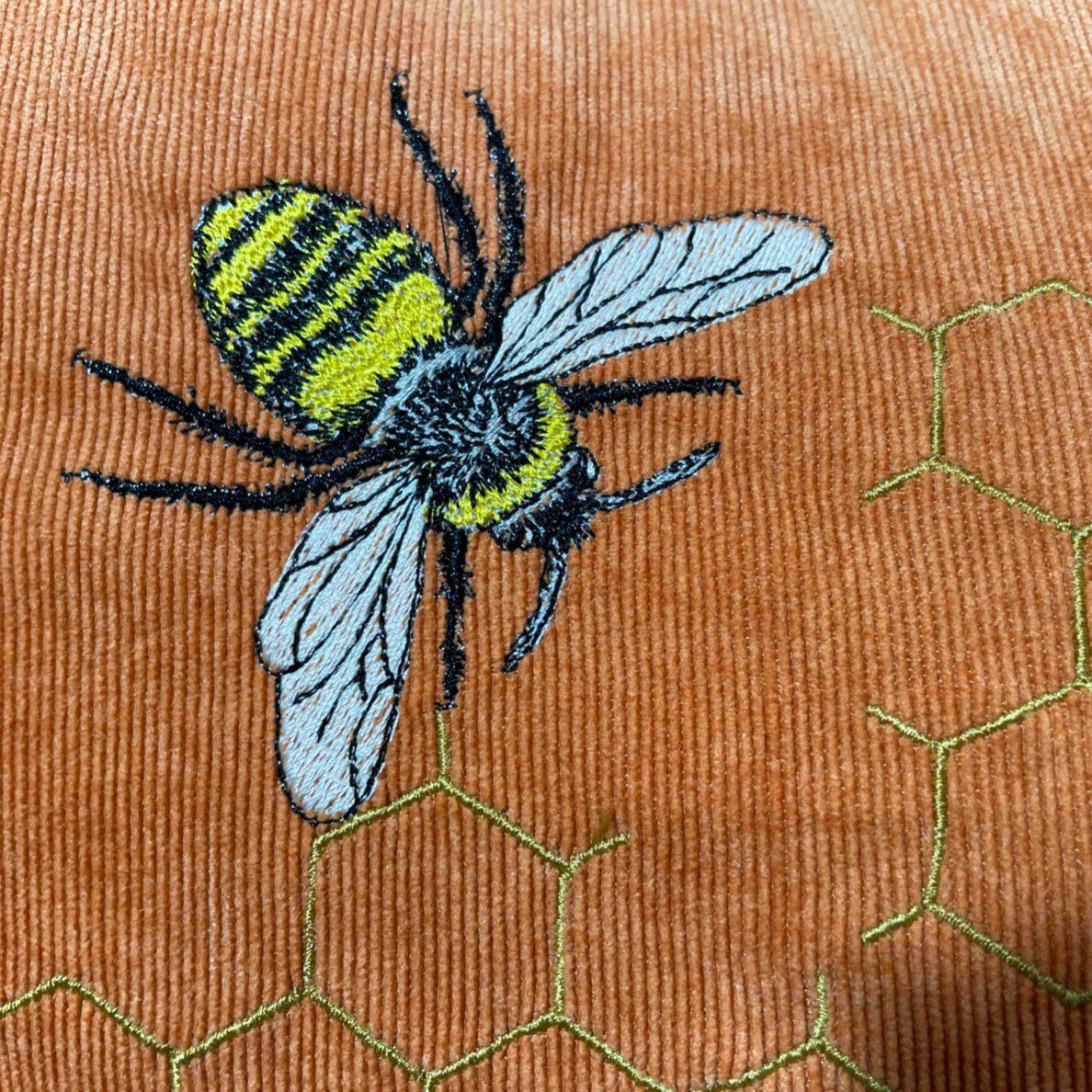 Bee Cushion embroidery close up