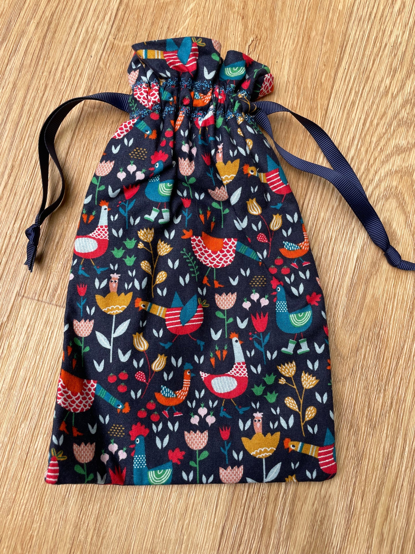 Handmade Drawstring Bag - Chickens