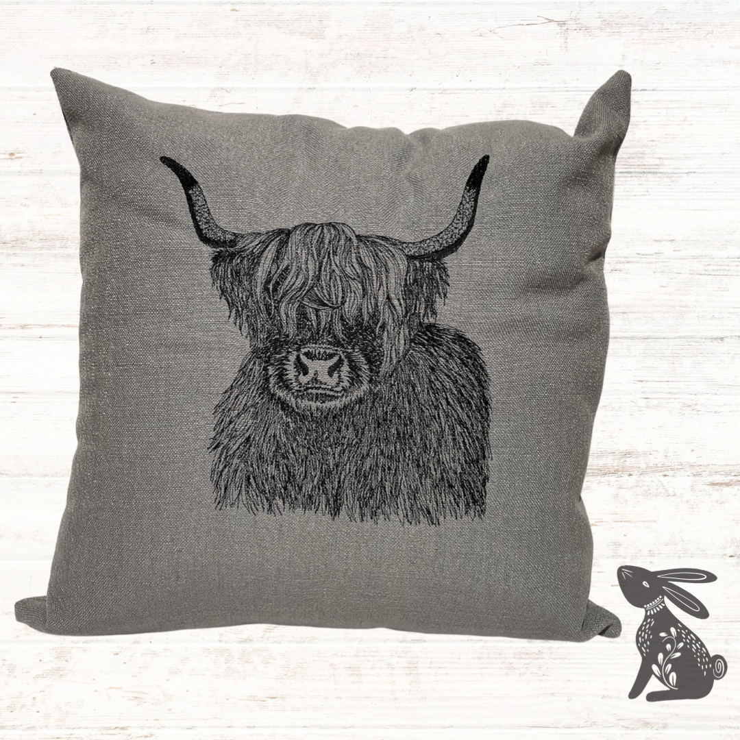 Embroidered Highland Cow Cushion