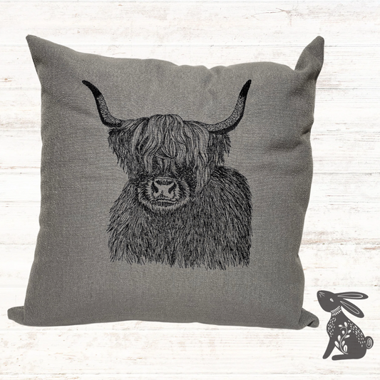 Embroidered Highland Cow Cushion